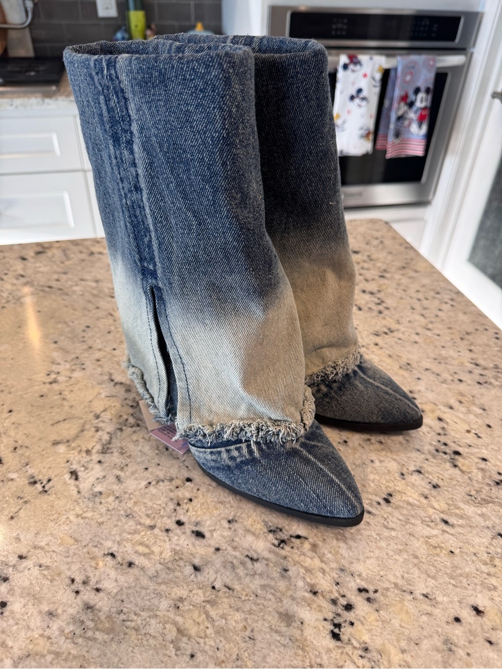 Denim High-Waist Bootcut Jeans in Blue Ombre